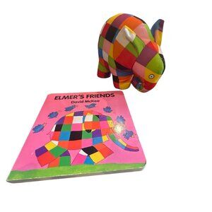 RARE vintage 90s Elmer the patchwork elephant plush and board book collectible